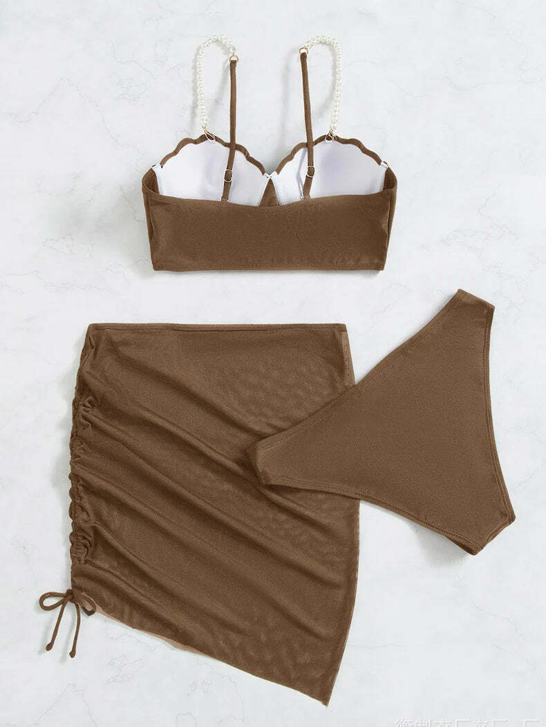 Y2K Aesthetic Three-Piece Bikini Set in Solid Colors