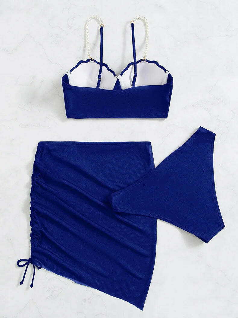 Y2K Aesthetic Three-Piece Bikini Set in Solid Colors