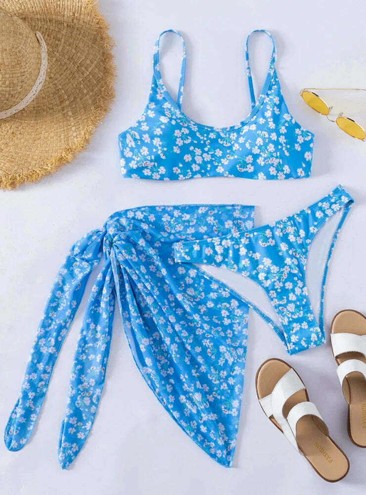 Y2K Aesthetic Three-Piece Printed Bikini for Niche Women Fashion