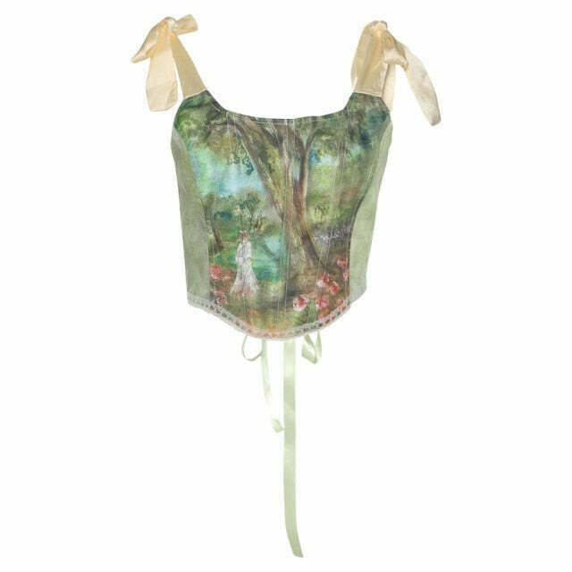 Y2K Aesthetic Tie-Strap Corset Top with Painted Details