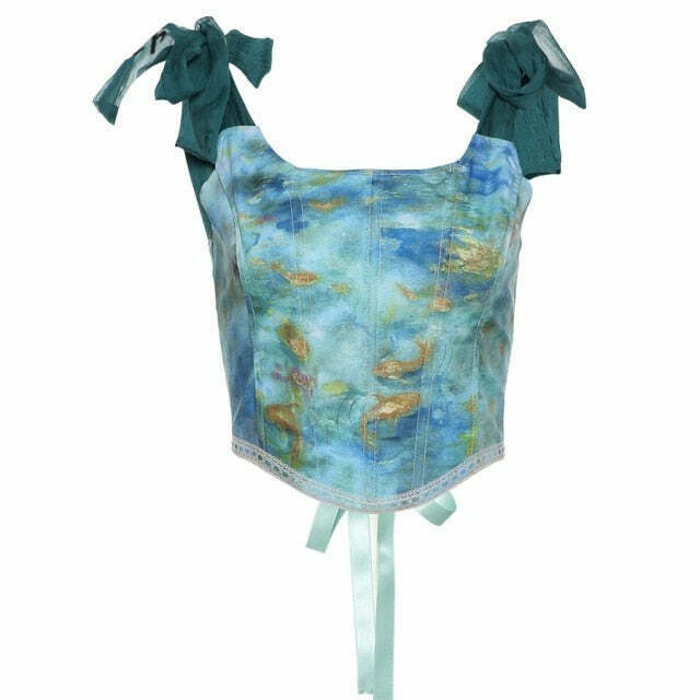Y2K Aesthetic Tie-Strap Corset Top with Painted Details