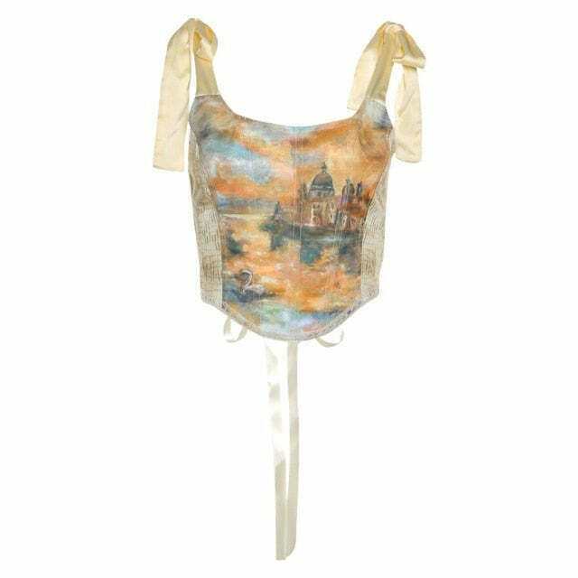 Y2K Aesthetic Tie-Strap Corset Top with Painted Details