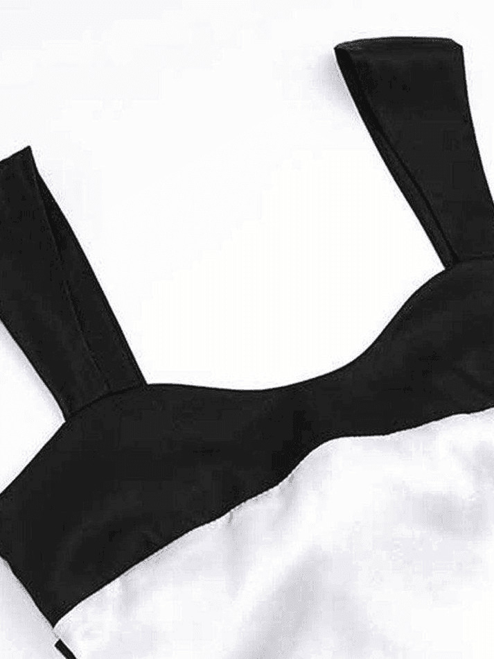 Y2K Aesthetic Tie Back Patchwork Satin Tank Top for Women - Coquette Style Grunge Fashion