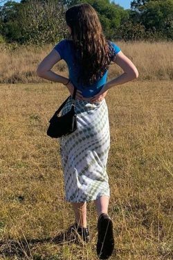 Y2K Aesthetic Tie Dye Print Midi Skirt for Women - Coquette & Grunge Style Fashion