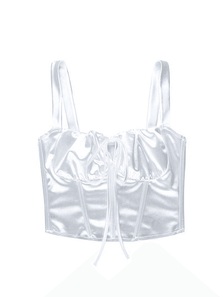 Y2K Aesthetic Tie Front Satin Corset Top for Women - Coquette Style Grunge Fashion