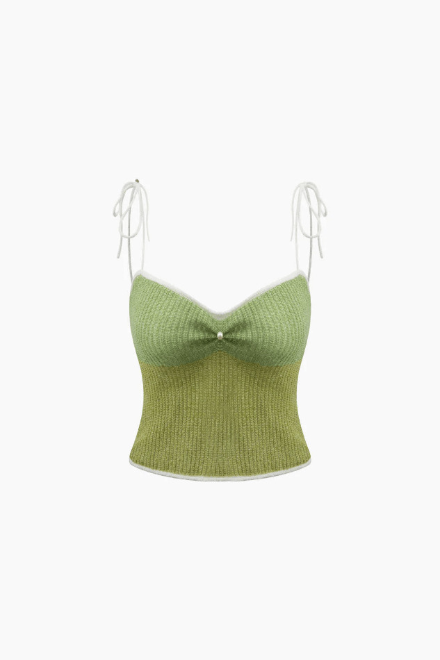 Y2K Aesthetic Tie Strap Knit Cami Top - Coquette & Grunge Style, Cute Tops, Pastel Goth, Cargo Skirt