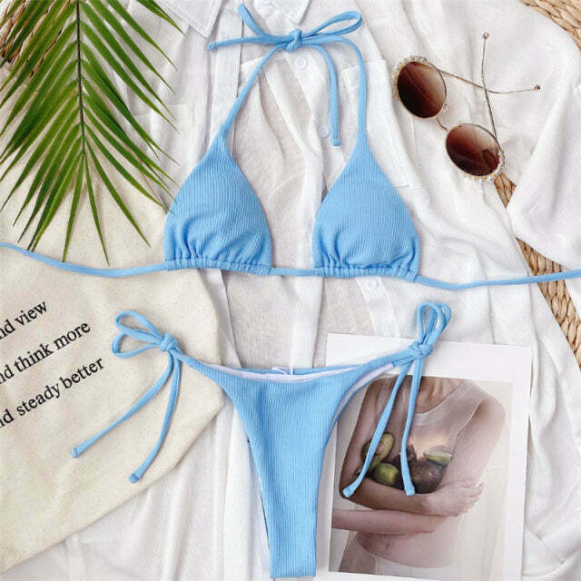 Y2K Aesthetic Triangle Bikini - Coquette Grunge Fashion - Cute Tops & Cargo Skirt Combinations