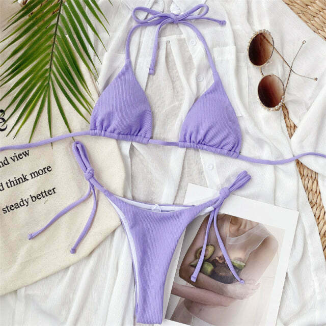 Y2K Aesthetic Triangle Bikini - Coquette Grunge Fashion - Cute Tops & Cargo Skirt Combinations