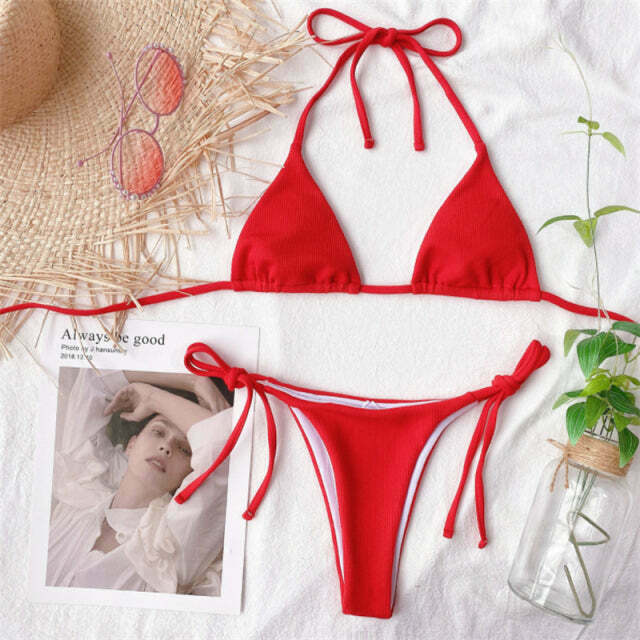 Y2K Aesthetic Triangle Bikini - Coquette Grunge Fashion - Cute Tops & Cargo Skirt Combinations