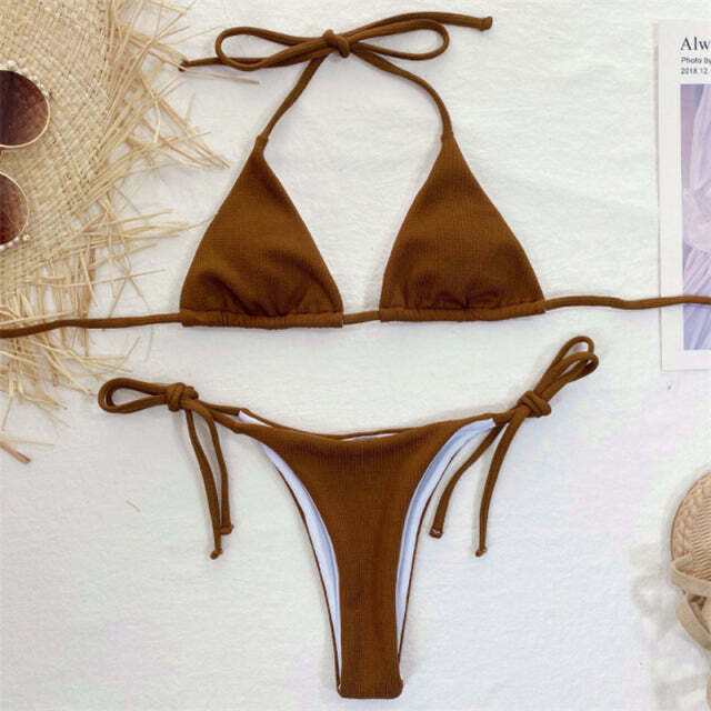 Y2K Aesthetic Triangle Bikini - Coquette Grunge Fashion - Cute Tops & Cargo Skirt Combinations