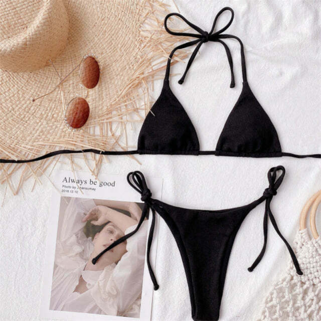 Y2K Aesthetic Triangle Bikini - Coquette Grunge Fashion - Cute Tops & Cargo Skirt Combinations