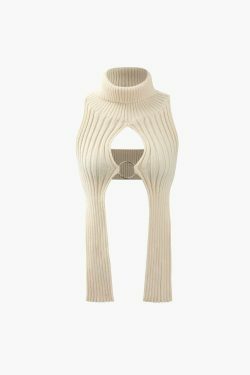 Y2K Aesthetic Turtleneck Cut Out Sleeveless Crop Top for Women - Coquette Style Grunge Fashion