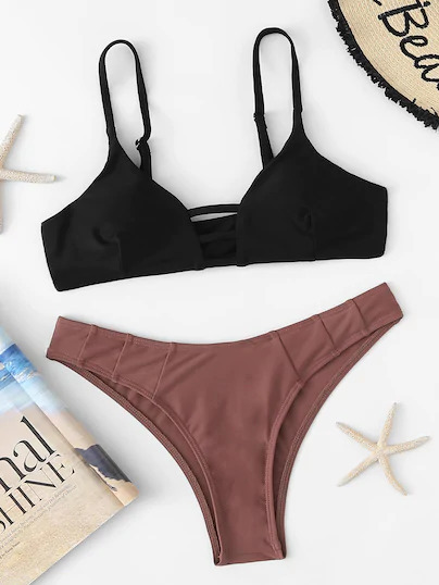 Y2K Aesthetic Two Tone High Cut Bikini Set - Coquette & Grunge Style Women's Fashion