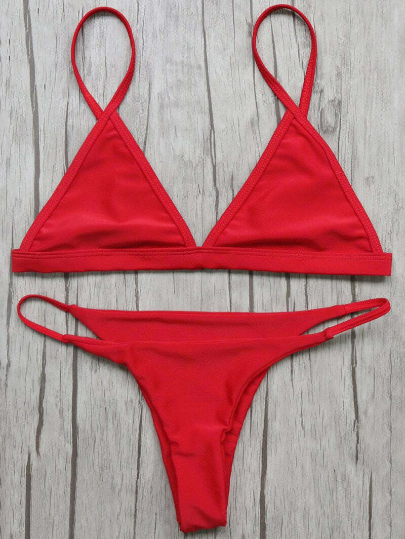 Y2K Aesthetic Unlined Plunge Bikini Top and Thong Bottoms for Women - Coquette Style Grunge Fashion
