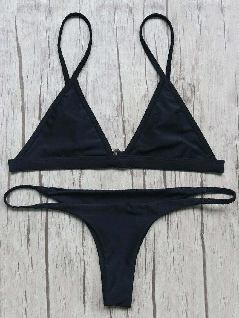 Y2K Aesthetic Unlined Plunge Bikini Top and Thong Bottoms for Women - Coquette Style Grunge Fashion