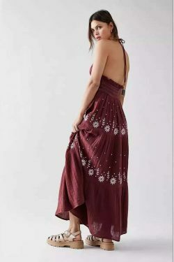 Y2K Aesthetic V-Neck Backless Maxi Dress for Women - Coquette Style Grunge Fashion Outfit