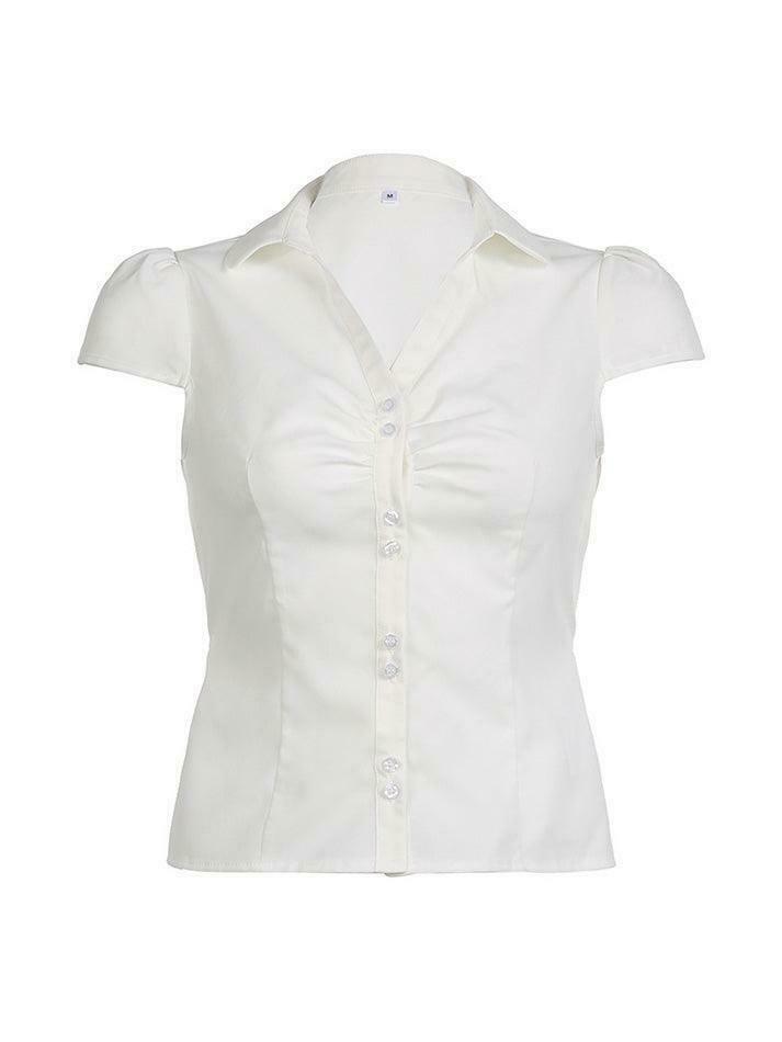 Y2K Aesthetic V-Neck Ruched Shirt - Coquette Style Grunge Fashion - Cute Tops & Cargo Skirt