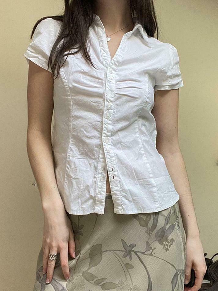 Y2K Aesthetic V-Neck Ruched Shirt - Coquette Style Grunge Fashion - Cute Tops & Cargo Skirt
