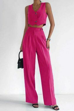 Y2K Aesthetic V-Neck Top & Straight Pants Suit - Coquette Style Grunge Fashion