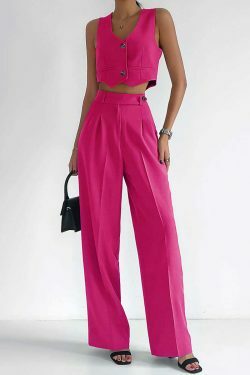 Y2K Aesthetic V-Neck Top & Straight Pants Suit - Coquette Style Grunge Fashion