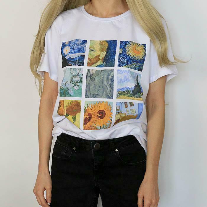 Y2K Aesthetic Van Gogh T-Shirt - Coquette Grunge Outfit with Pastel Goth Vibes