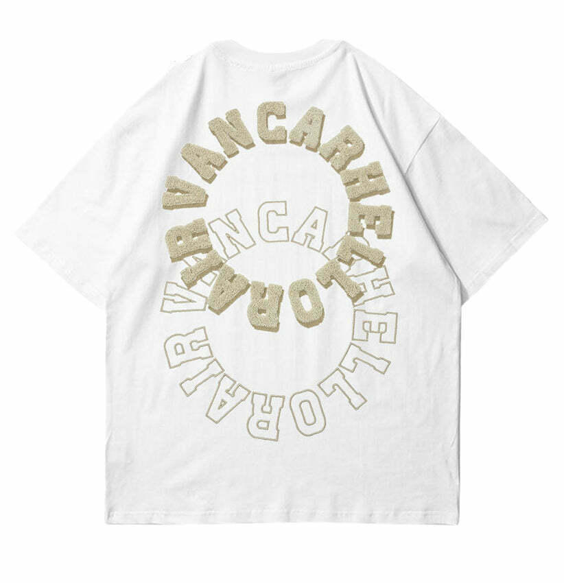 Y2K Aesthetic VANCARHELL Varsity T-Shirt - Coquette & Grunge Style Cute Tops & Cargo Skirt