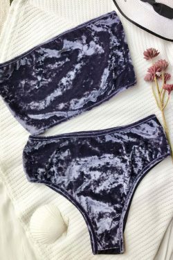 Y2K Aesthetic Velvet Bandeau Bikini Set with High Leg Cut