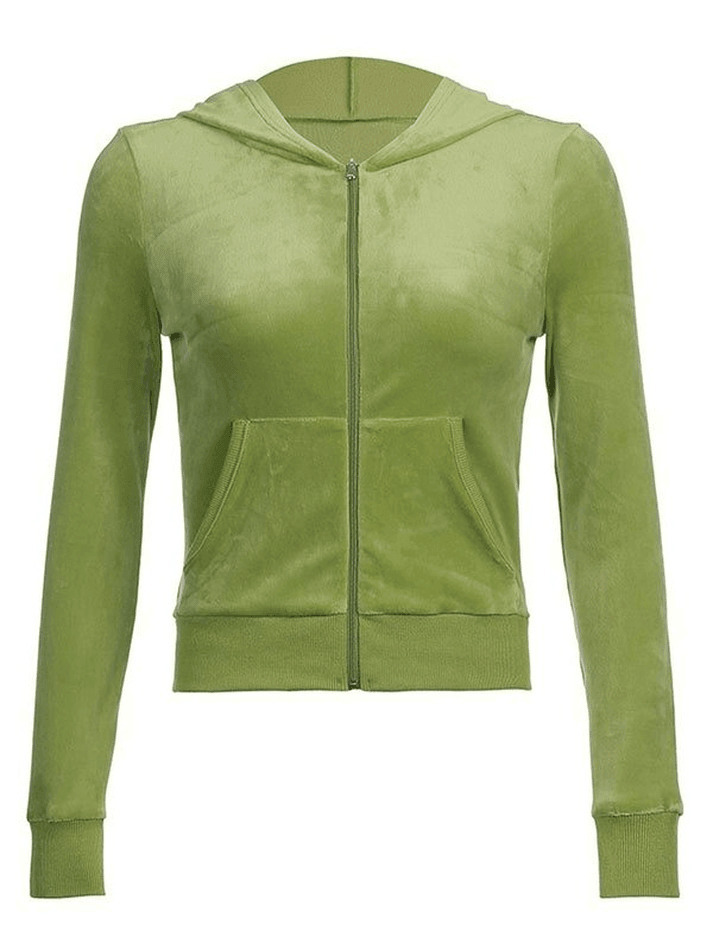 Y2K Aesthetic Velvet Zip Up Hoodie for Women - Coquette Style Grunge Fashion with Pastel Goth Vibes