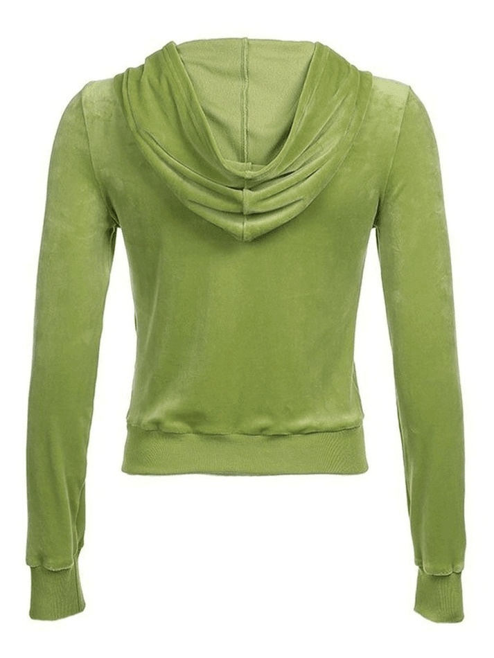 Y2K Aesthetic Velvet Zip Up Hoodie for Women - Coquette Style Grunge Fashion with Pastel Goth Vibes