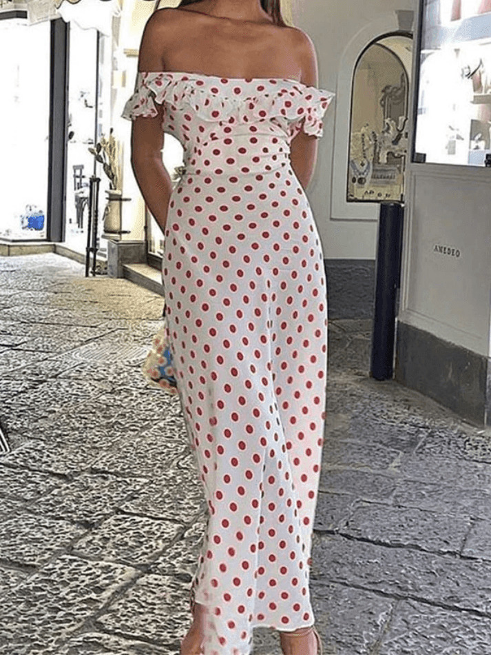 Y2K Aesthetic Waist Ruffled Polka Dot Dress - Coquette Style for Women's Fashion