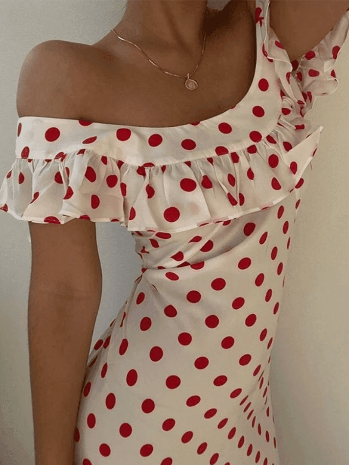 Y2K Aesthetic Waist Ruffled Polka Dot Dress - Coquette Style for Women's Fashion