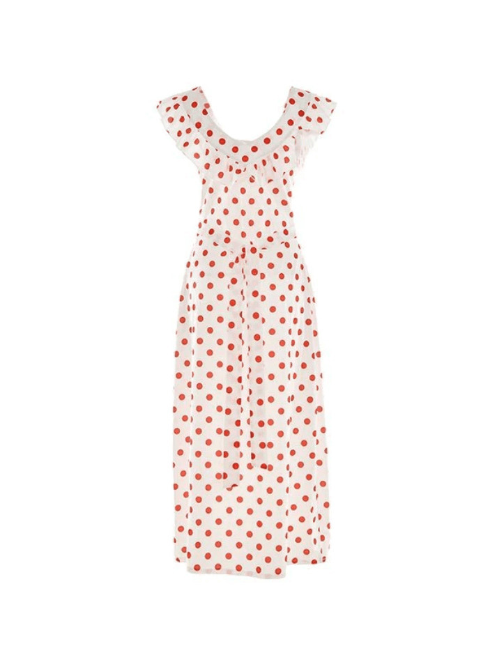 Y2K Aesthetic Waist Ruffled Polka Dot Dress - Coquette Style for Women's Fashion