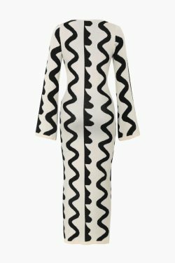 Y2K Aesthetic Wavy Pattern Knit Dress with Side Cut Out - Coquette Fashion for Women