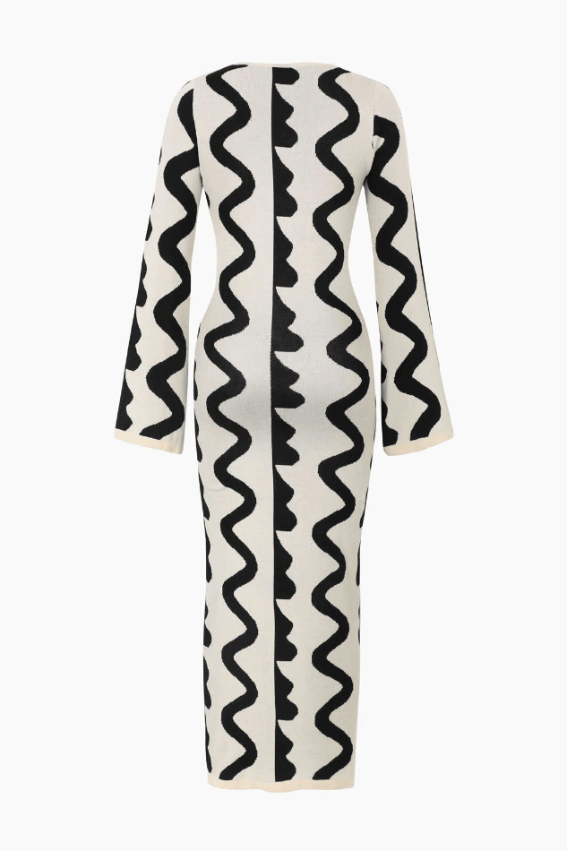 Y2K Aesthetic Wavy Pattern Knit Dress with Side Cut Out - Coquette Fashion for Women