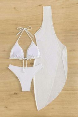 Y2K Aesthetic White Beach Bikini Set - Sexy Three-Piece Swimwear