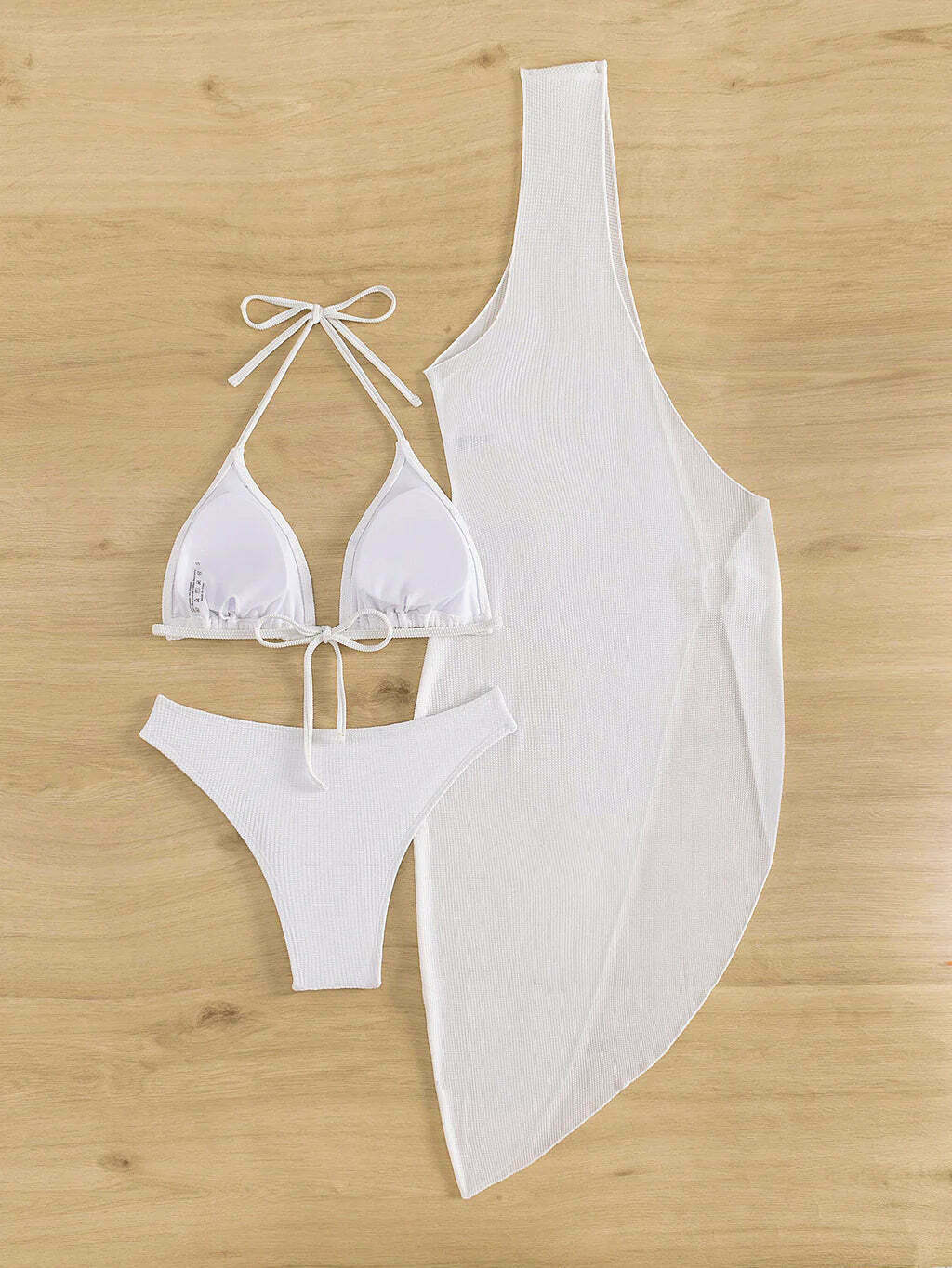 Y2K Aesthetic White Beach Bikini Set - Sexy Three-Piece Swimwear
