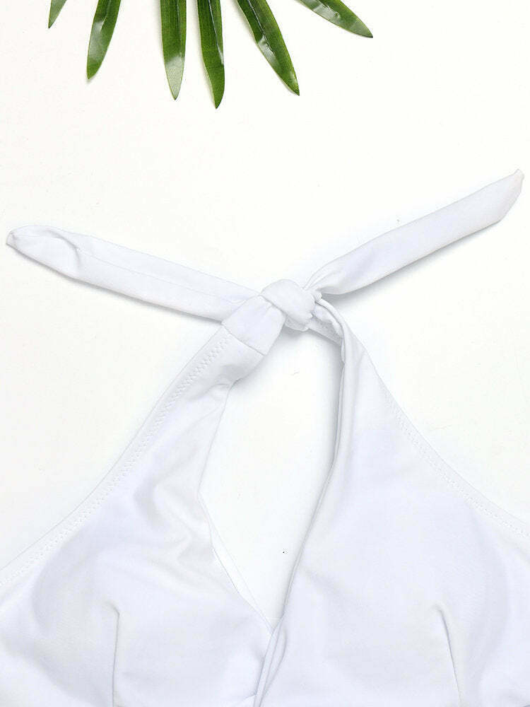 Y2K Aesthetic White Bra Bikini Set - High Waist Halter Cross Swimsuit