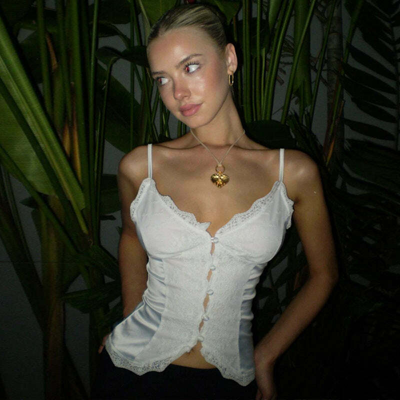 Y2K Aesthetic White Buttoned Camisole - Coquette Grunge Fashion Top