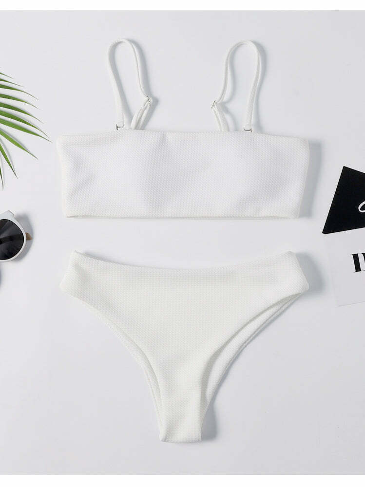 Y2K Aesthetic White High Cut Cami Bikini Set - Coquette Style for Niche Women Fashion