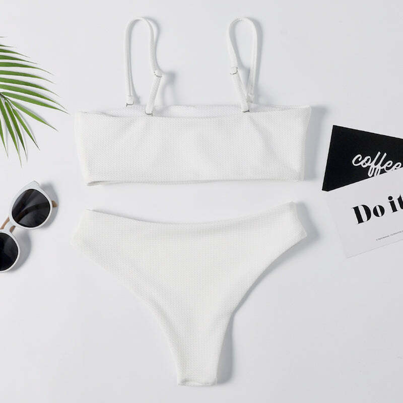 Y2K Aesthetic White High Cut Cami Bikini Set - Coquette Style for Niche Women Fashion