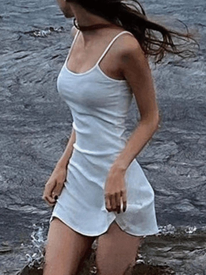 Y2K Aesthetic White Mini Dress for Women - Coquette Style Summer Beach Outfit