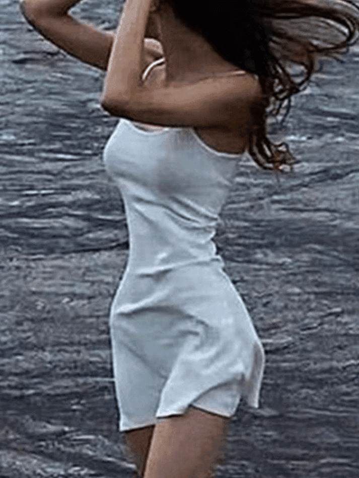 Y2K Aesthetic White Mini Dress for Women - Coquette Style Summer Beach Outfit