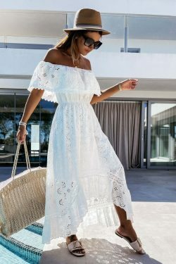 Y2K Aesthetic White One Shoulder Maxi Dress for Women - Coquette Style Summer Outfit