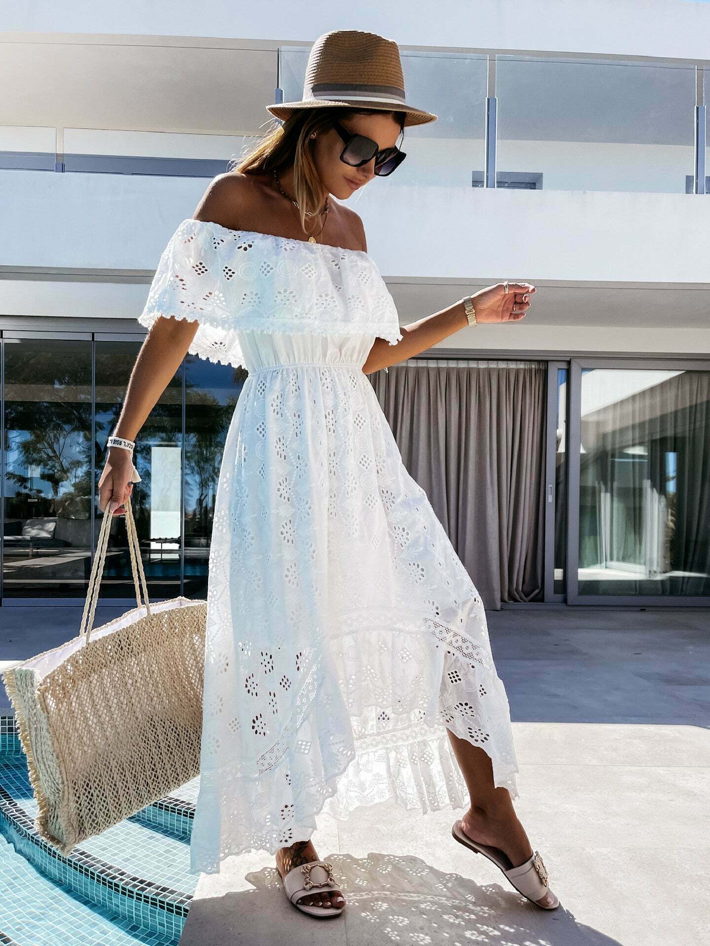Y2K Aesthetic White One Shoulder Maxi Dress for Women - Coquette Style Summer Outfit