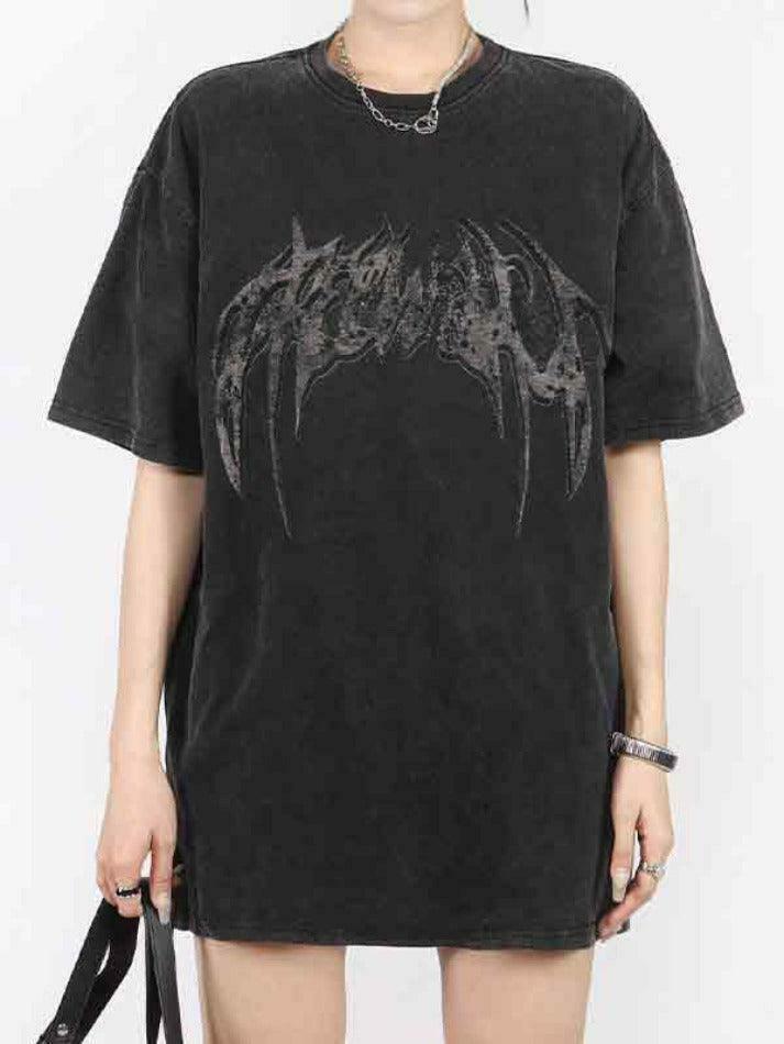 Y2K Aesthetic Wing Print Oversized Short Sleeve Tee for Women - Coquette & Grunge Style Fashion
