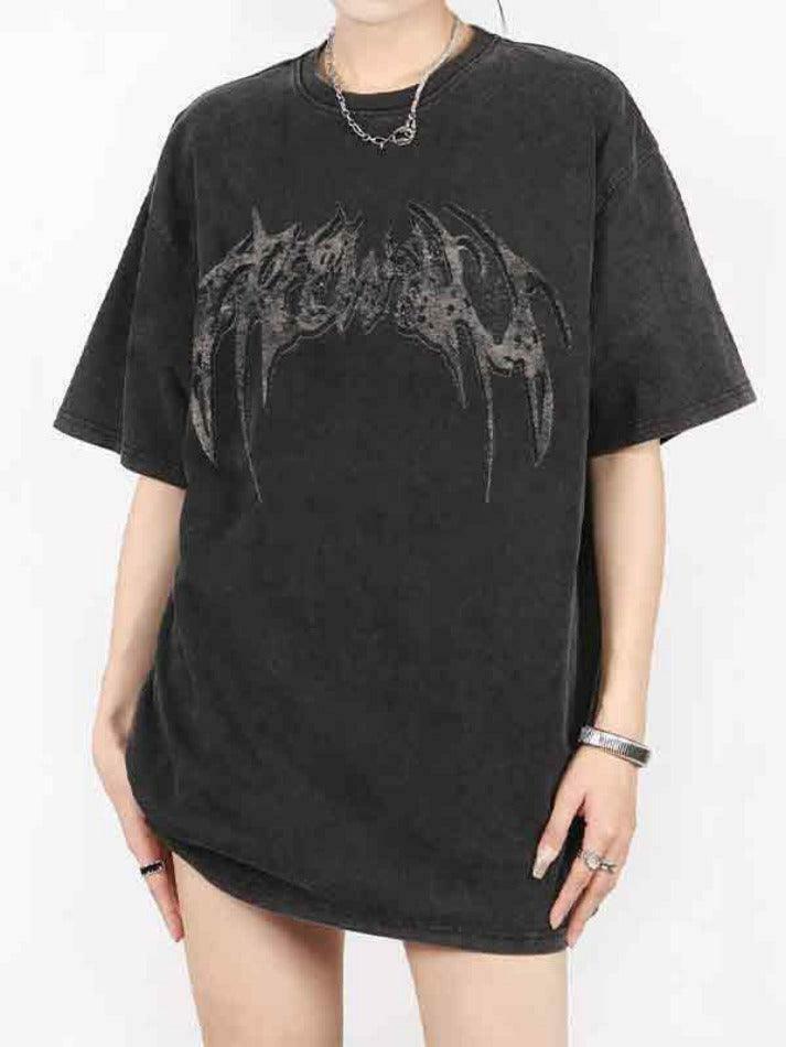 Y2K Aesthetic Wing Print Oversized Short Sleeve Tee for Women - Coquette & Grunge Style Fashion