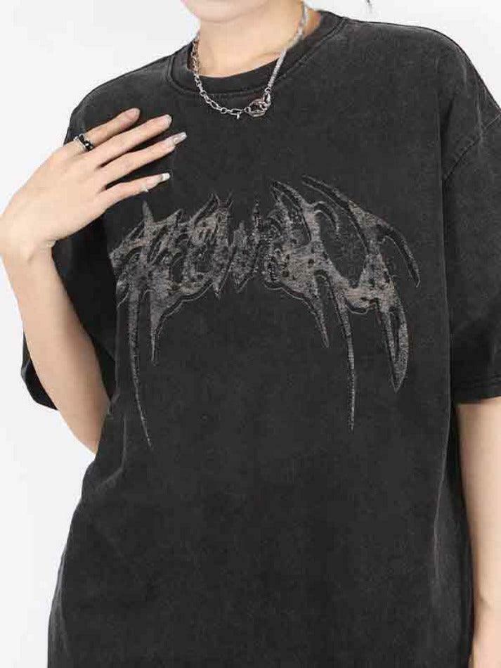 Y2K Aesthetic Wing Print Oversized Short Sleeve Tee for Women - Coquette & Grunge Style Fashion