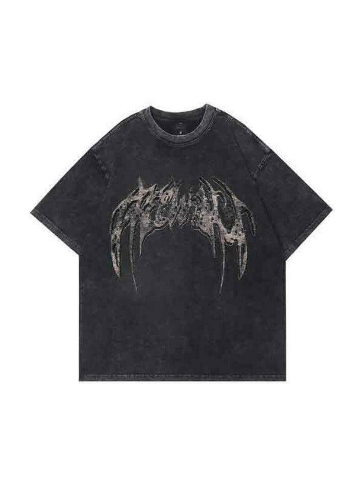 Y2K Aesthetic Wing Print Oversized Short Sleeve Tee for Women - Coquette & Grunge Style Fashion