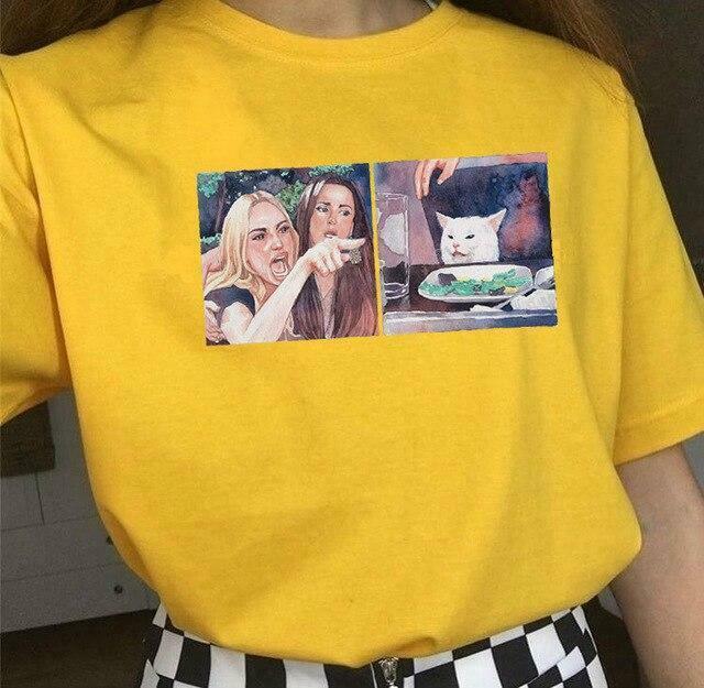 Y2K Aesthetic Woman Yelling At Cat Tee - Coquette Grunge Style Top for Fashionable Women
