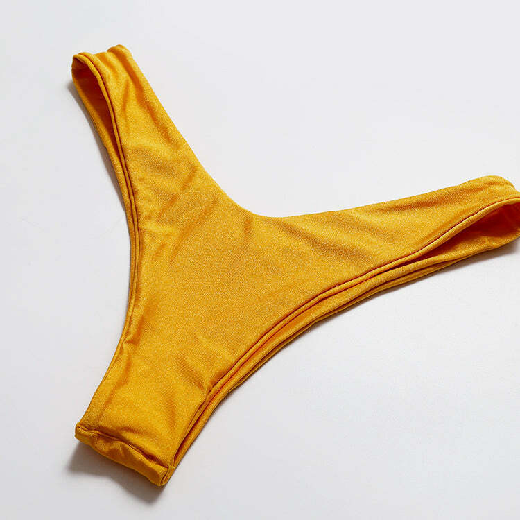 Y2K Aesthetic Yellow Ribbed Bandeau Bikini Set - Coquette Style for Women - Grunge Fashion